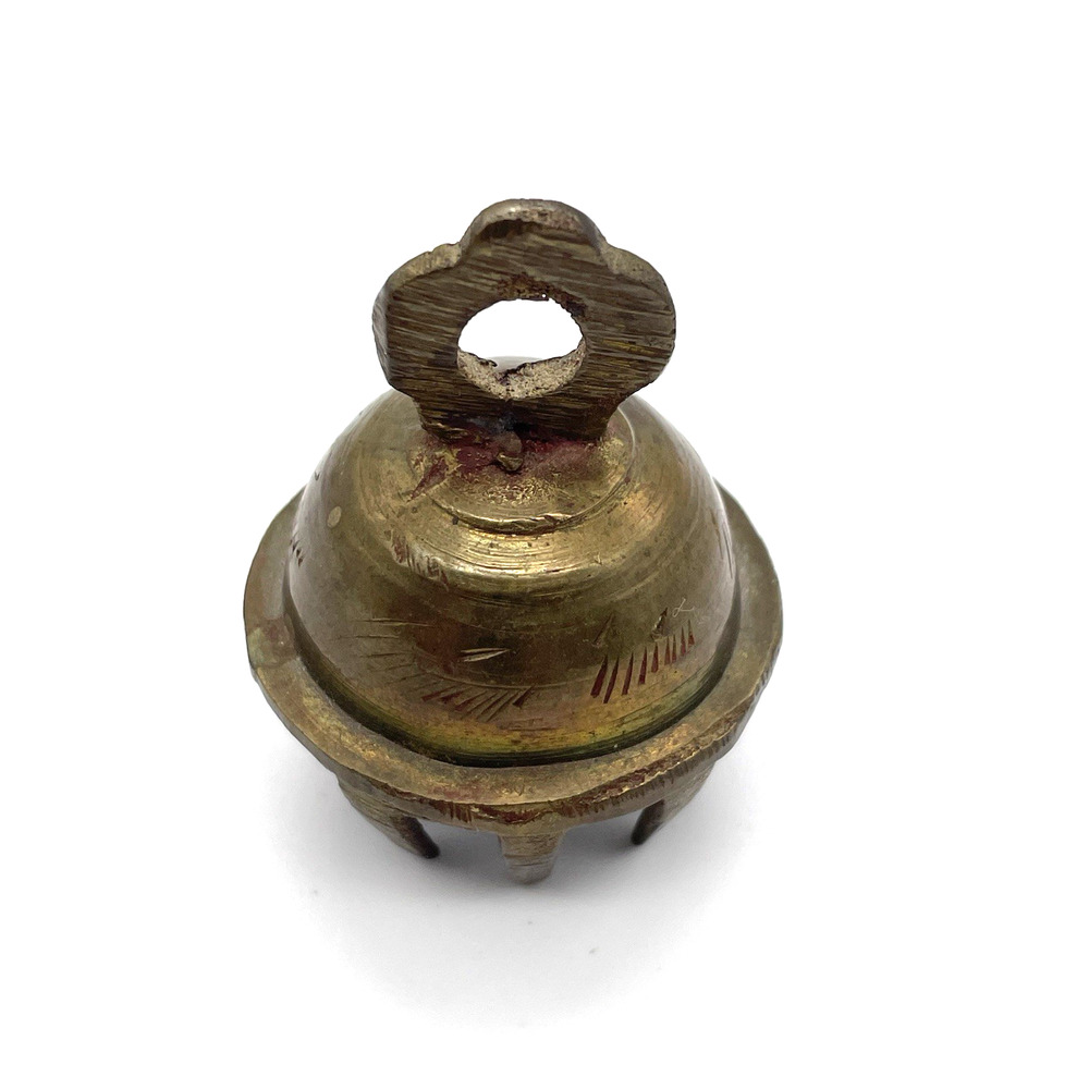 Vintage Indian Brass Elephant Claw Bell with Etched Leaves - Approx. 2" tall